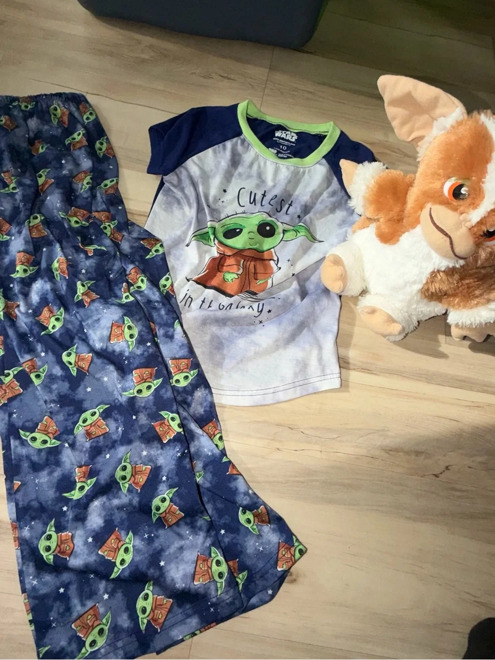 Star Wars Grogu Navy & Green Kids Pajama Set with stuffed animal